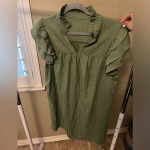 Green ruffle sleeve mini dress. Size medium